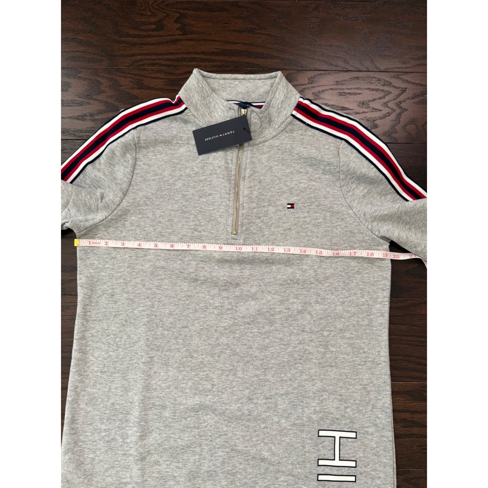 Tommy Hilfiger Womens Quarter Zip Sweatshirt Dress Gray Stripe Logo S A1GK1KTA - Picture 2 of 6